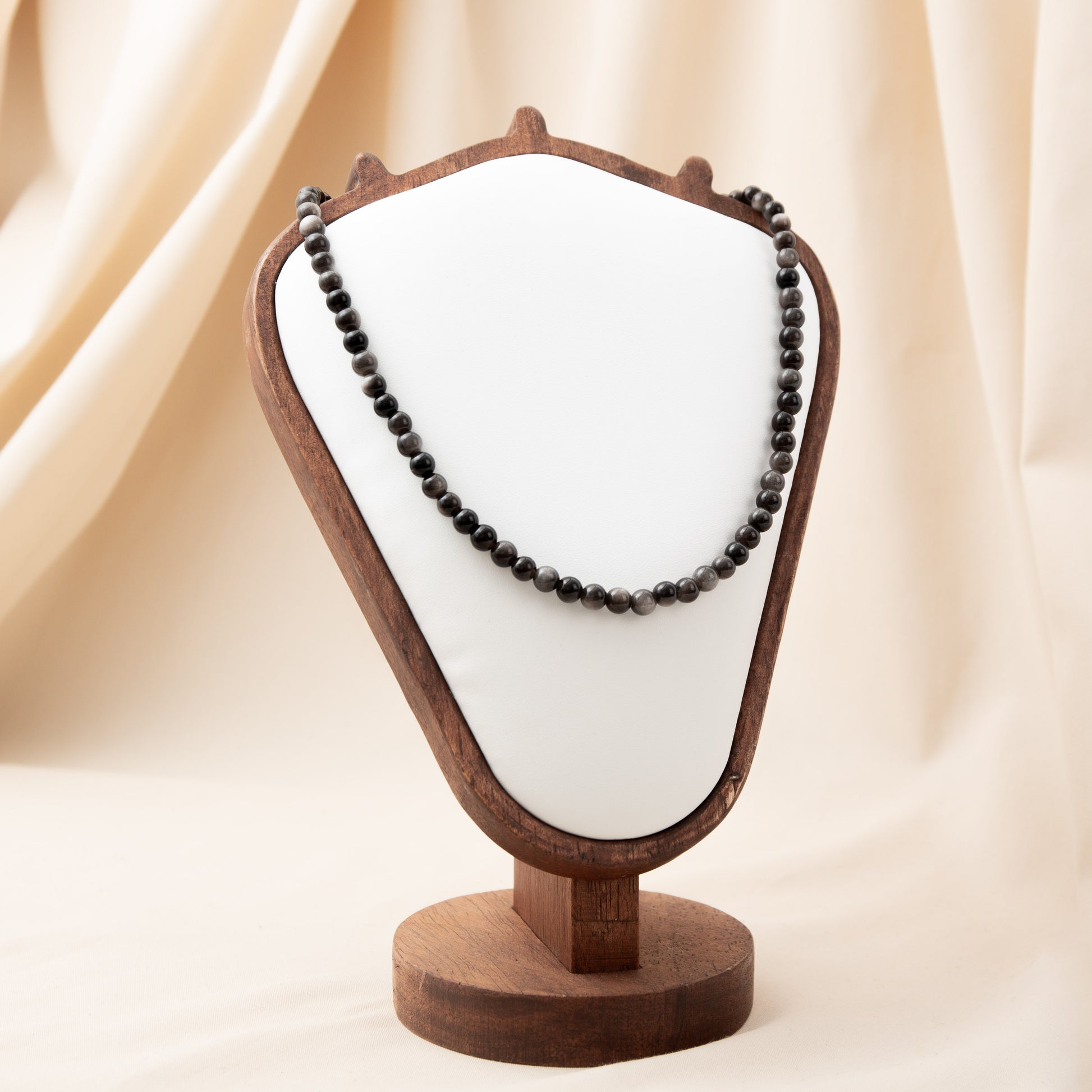 Nyaklánc - Ezüst Obszidián 42cm 6mm