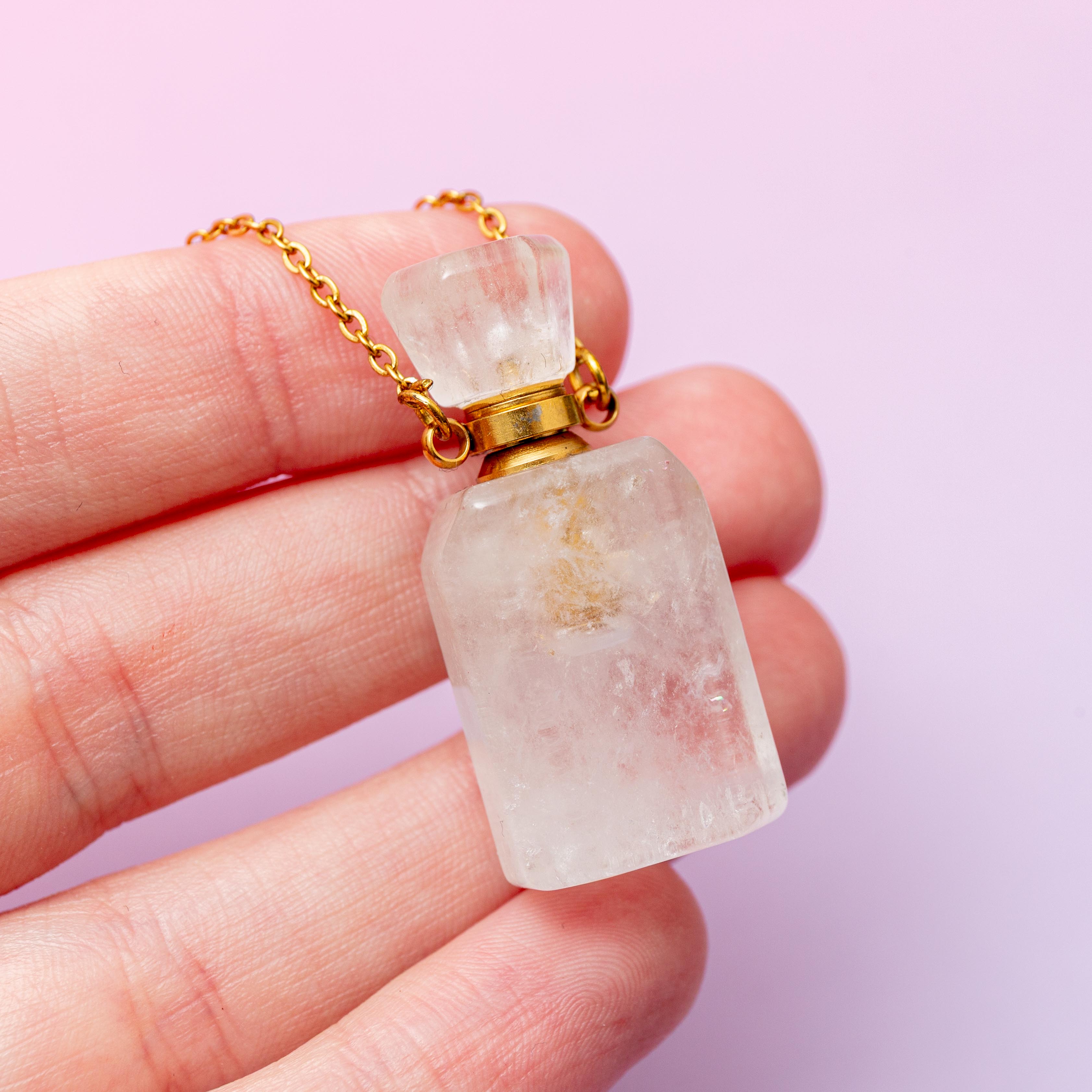 Clear Quartz Perfume Bottle Necklace - 50cm