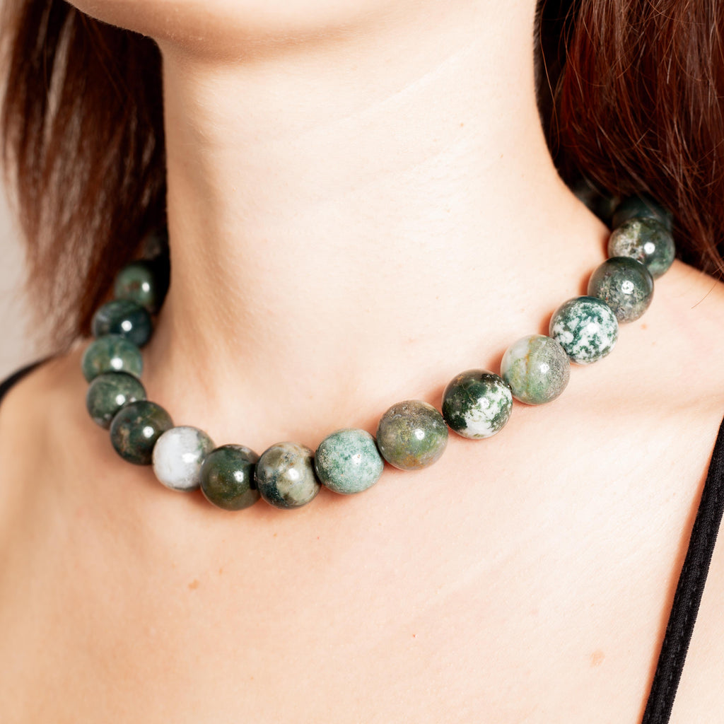 Moss agate Necklace - 42cm/15mm