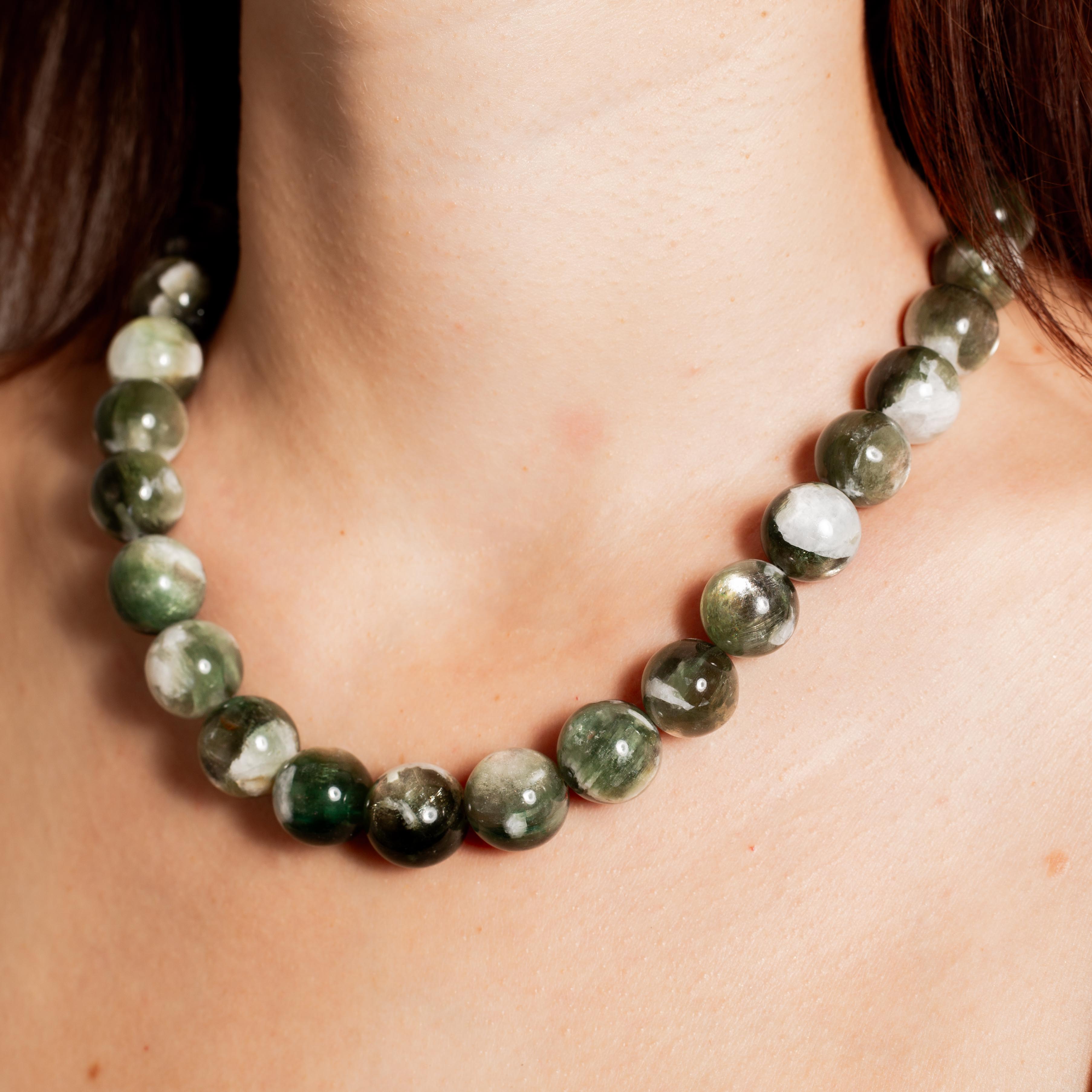 Green Lepidolite Necklace - 47cm-52cm/15mm