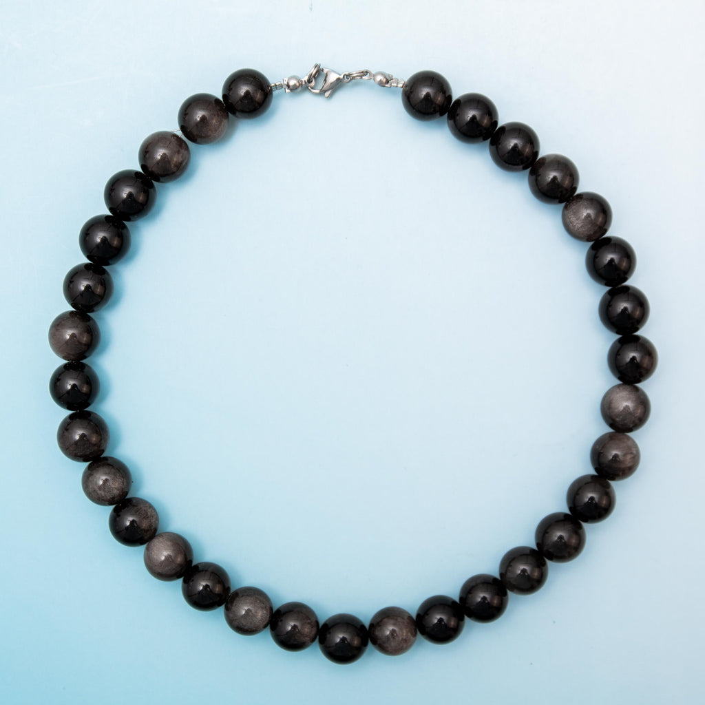 Silver Obsidian Necklace - 42cm/10mm