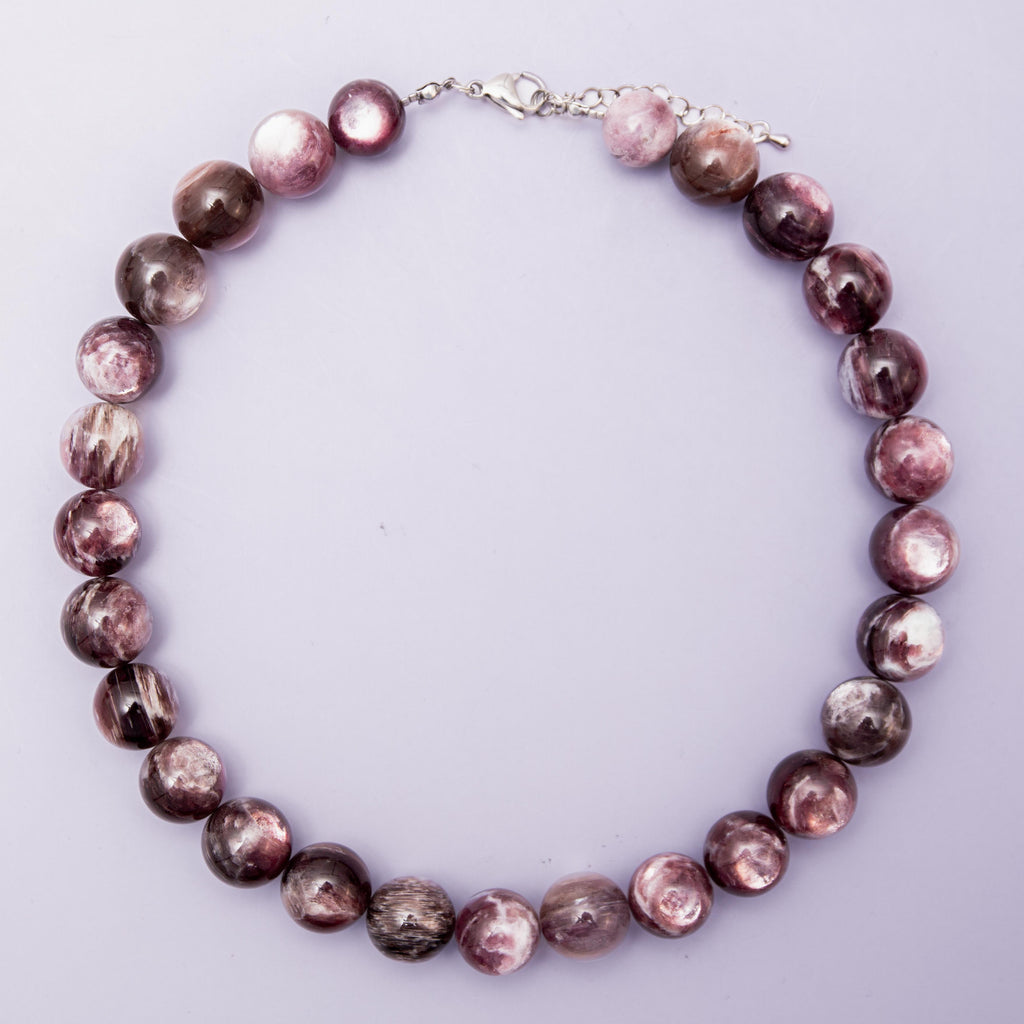 Purple Lepidolite Necklace - 46cm-51cm/12-14mm
