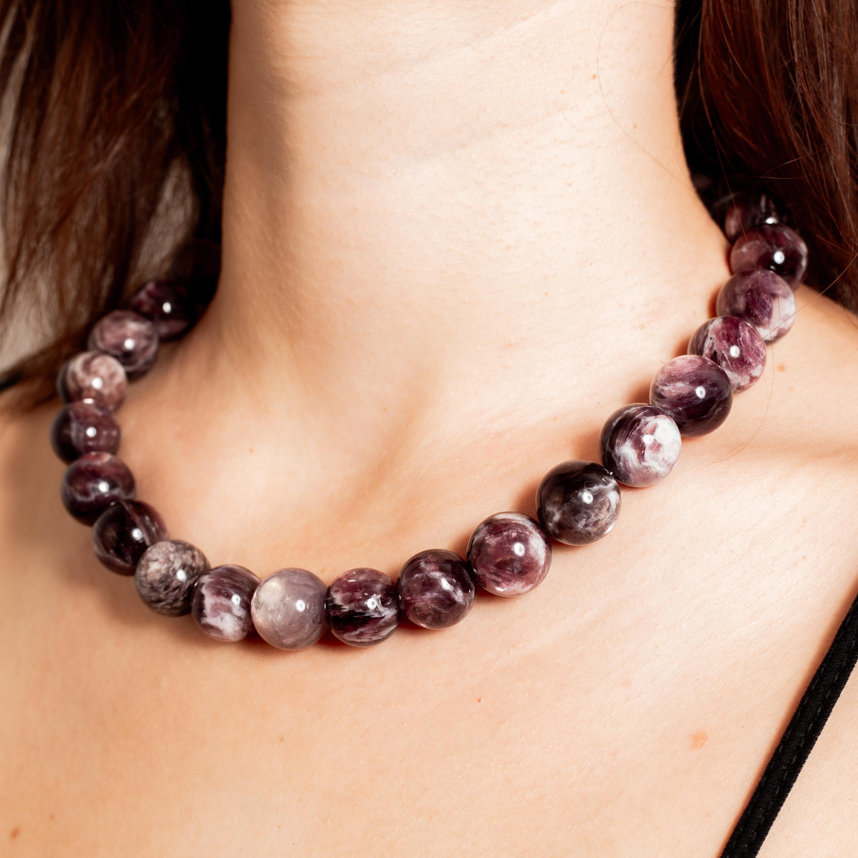 Purple Lepidolite Necklace - 46cm-51cm/12-14mm