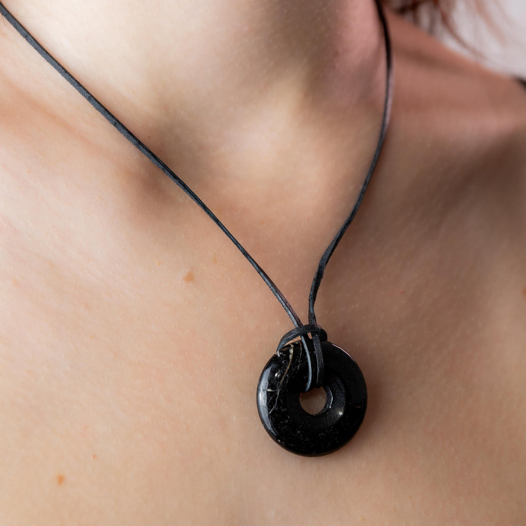 Black Tourmaline Donut Pendant - 3cm