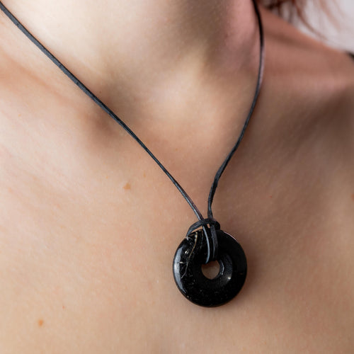 Black Tourmaline Donut Pendant - 3cm