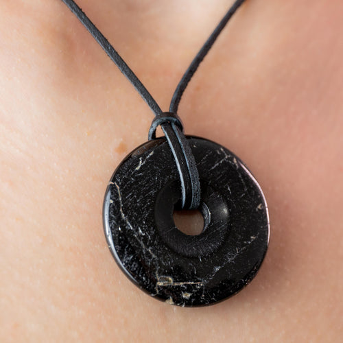Black Tourmaline Donut Pendant - 4cm