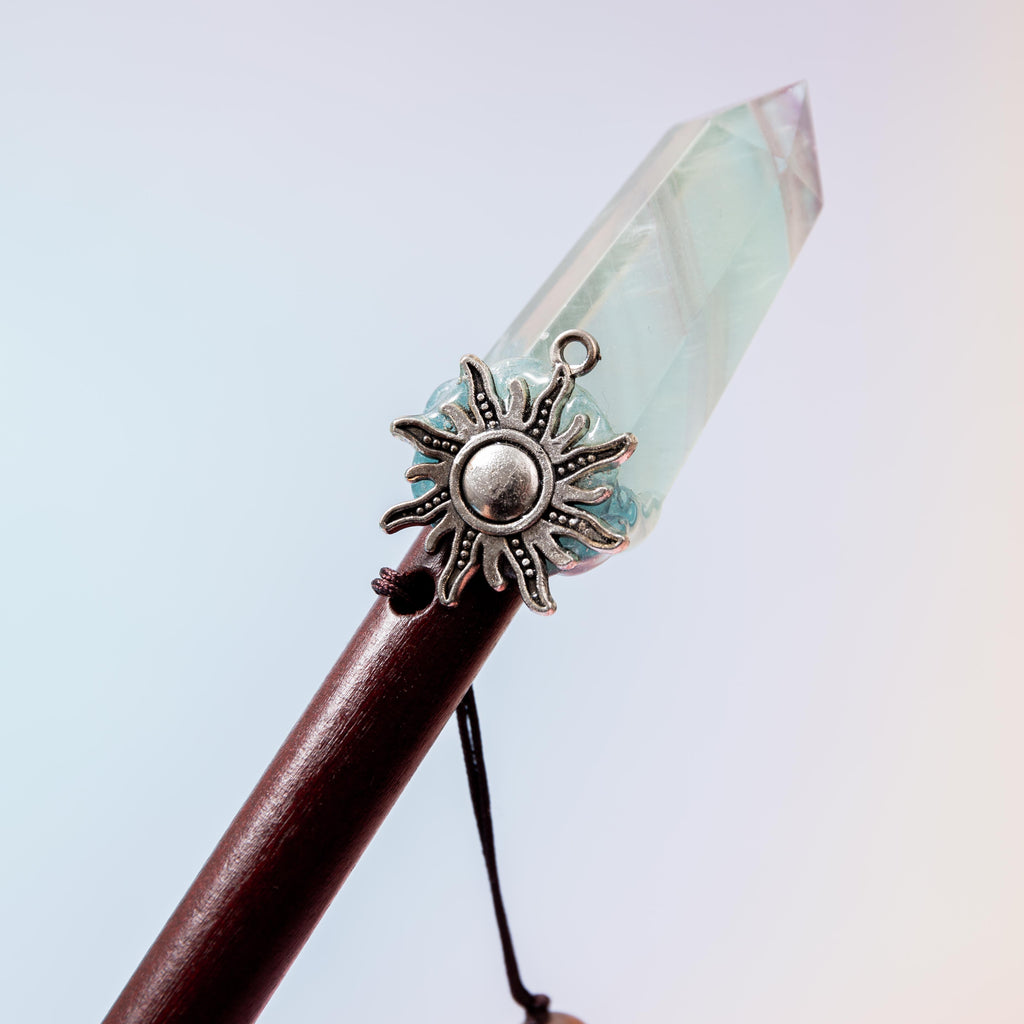 Fluorite Magic Wand / Peacock Feather - 32 cm 54 gr (B)