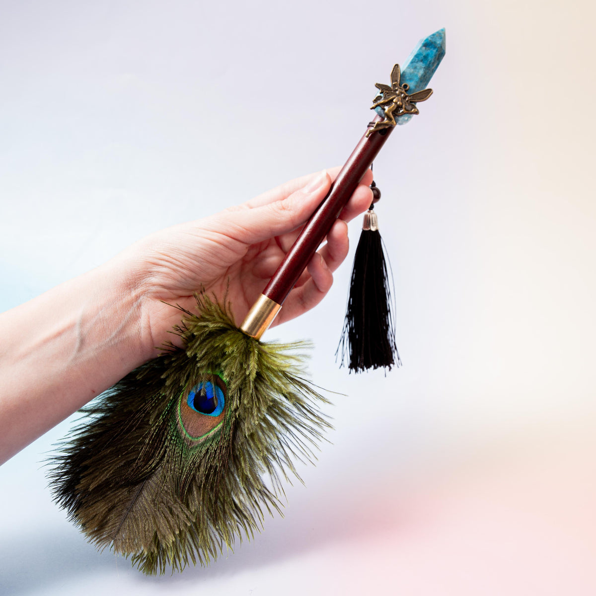 Amazonite Magic Wand / Peacock Feather (C) - 32 cm 48 gr — photo 1
