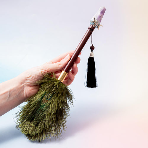Amethyst Magic Wand / Peacock Feather - 32 cm 46 gr (D)