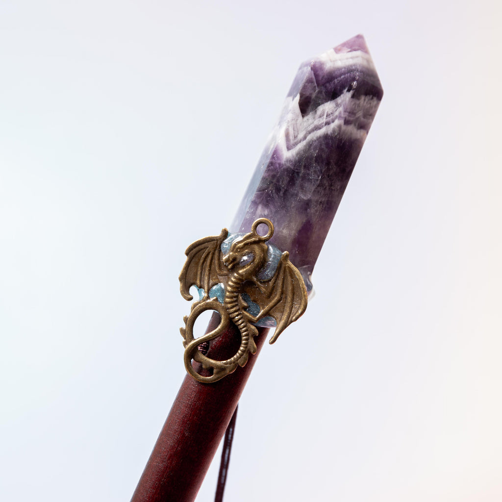 Chevron Amethyst Magic Wand / Peacock Feather (G) - 32 cm 50 gr — photo 2