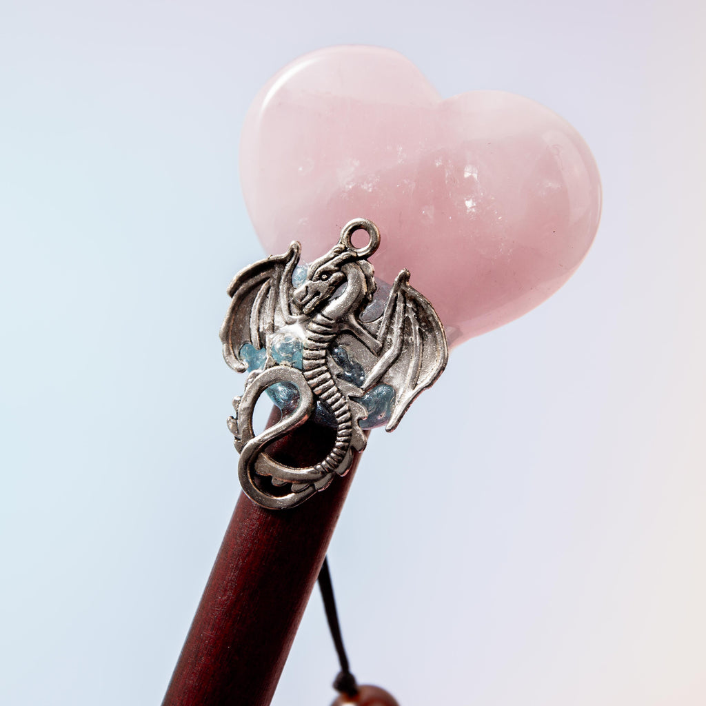 Rose Quartz Magic Wand / Peacock Feather (H) - 31 cm 55 gr — photo 2