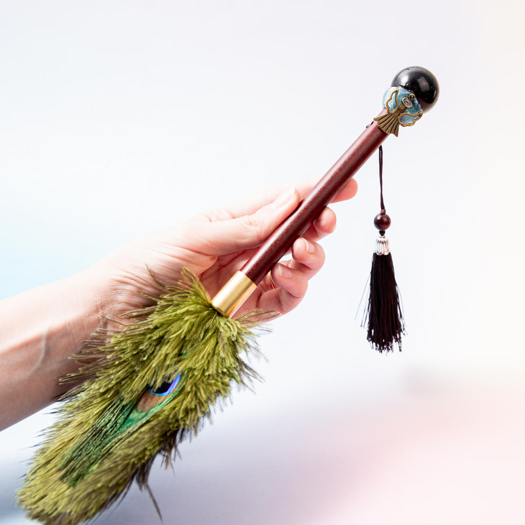 Obsidian Magic Wand / Peacock Feather (J) - 30 cm 50 gr — photo 1