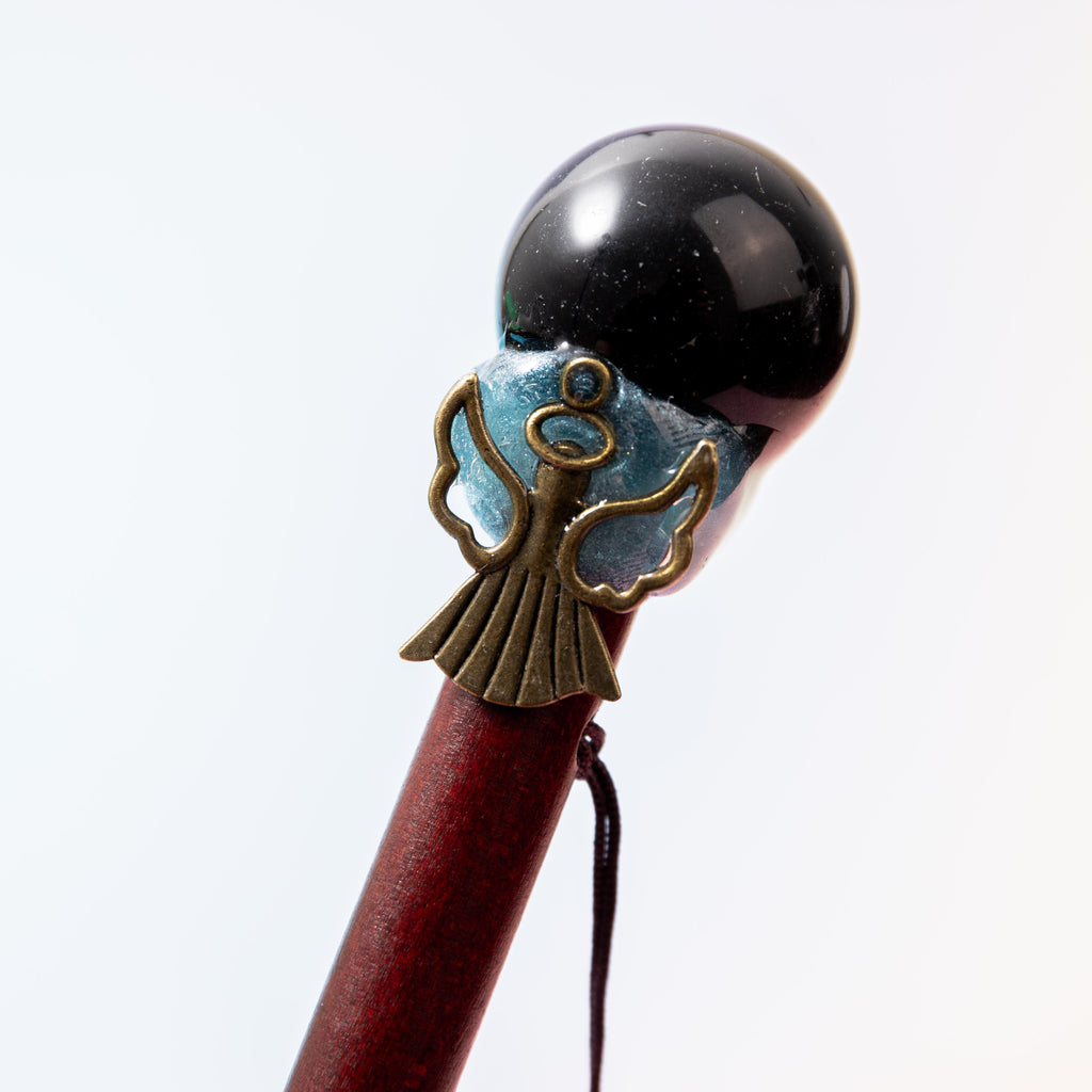 Obsidian Magic Wand / Peacock Feather (J) - 30 cm 50 gr — photo 2