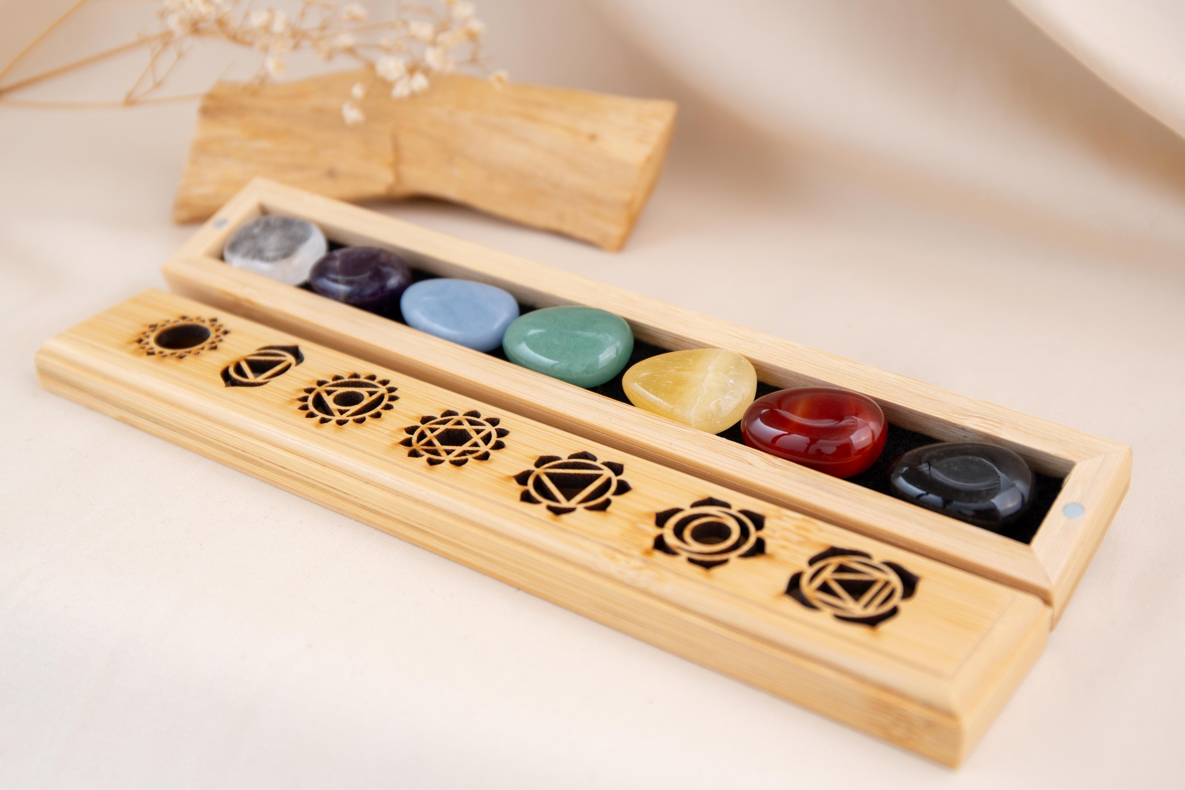 Chakra Wooden Set with Tumble stone hand polish