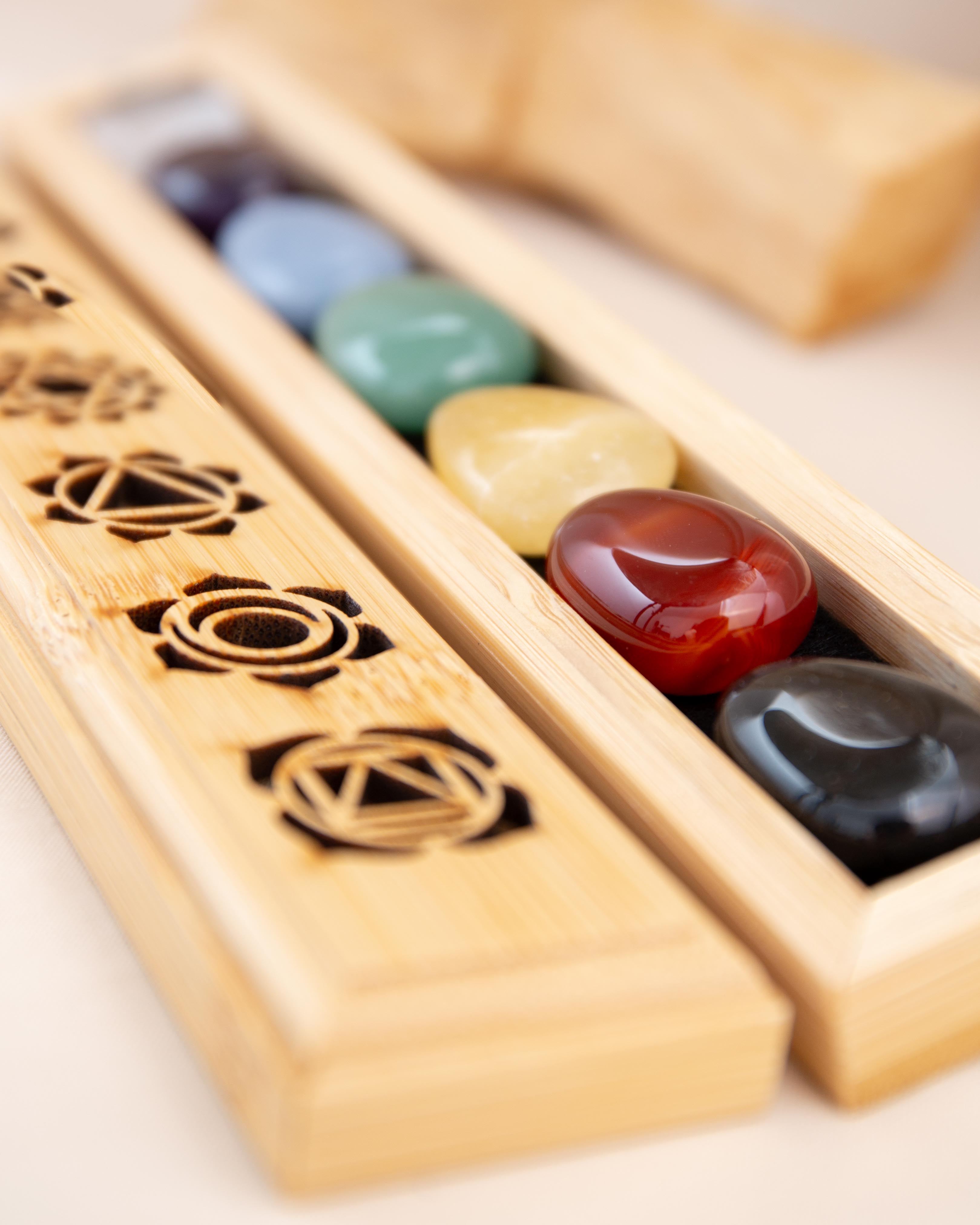 Chakra Wooden Set with Tumble stone hand polish
