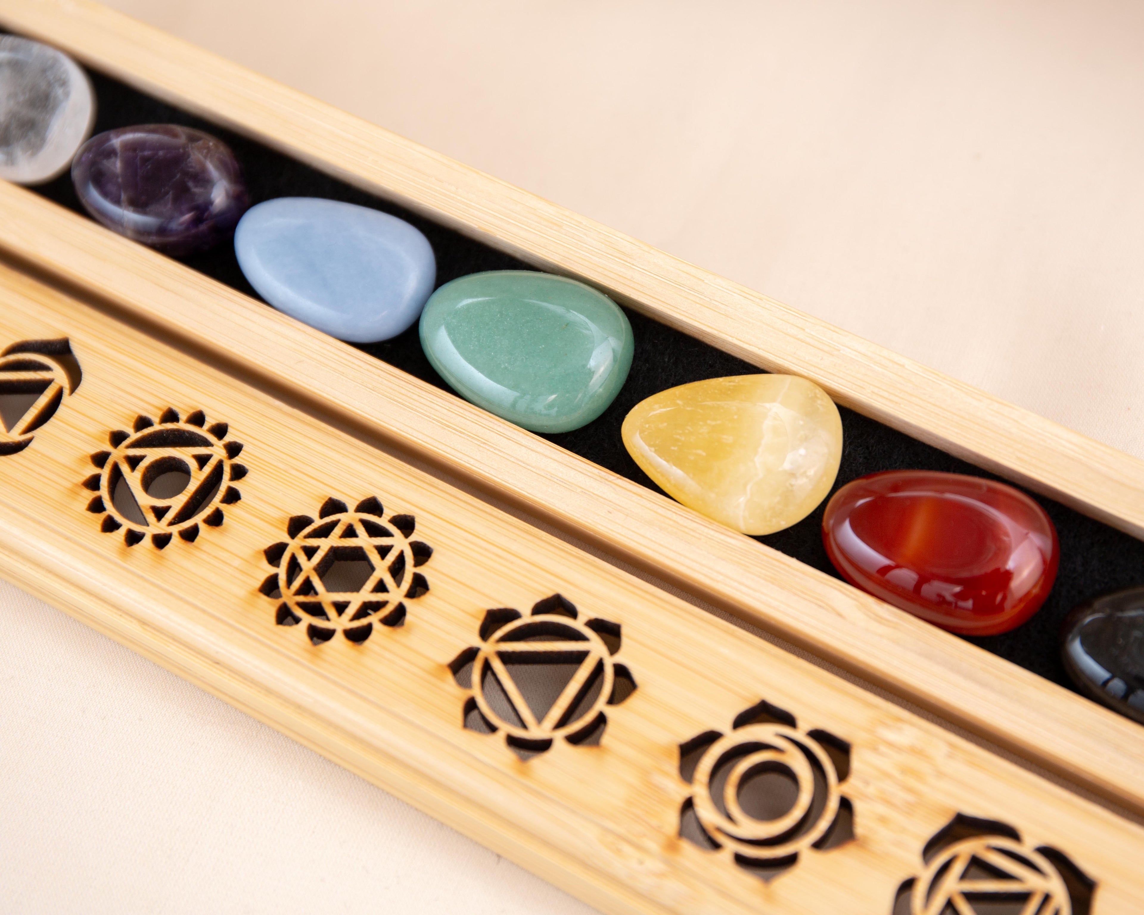 Chakra Wooden Set with Tumble stone hand polish