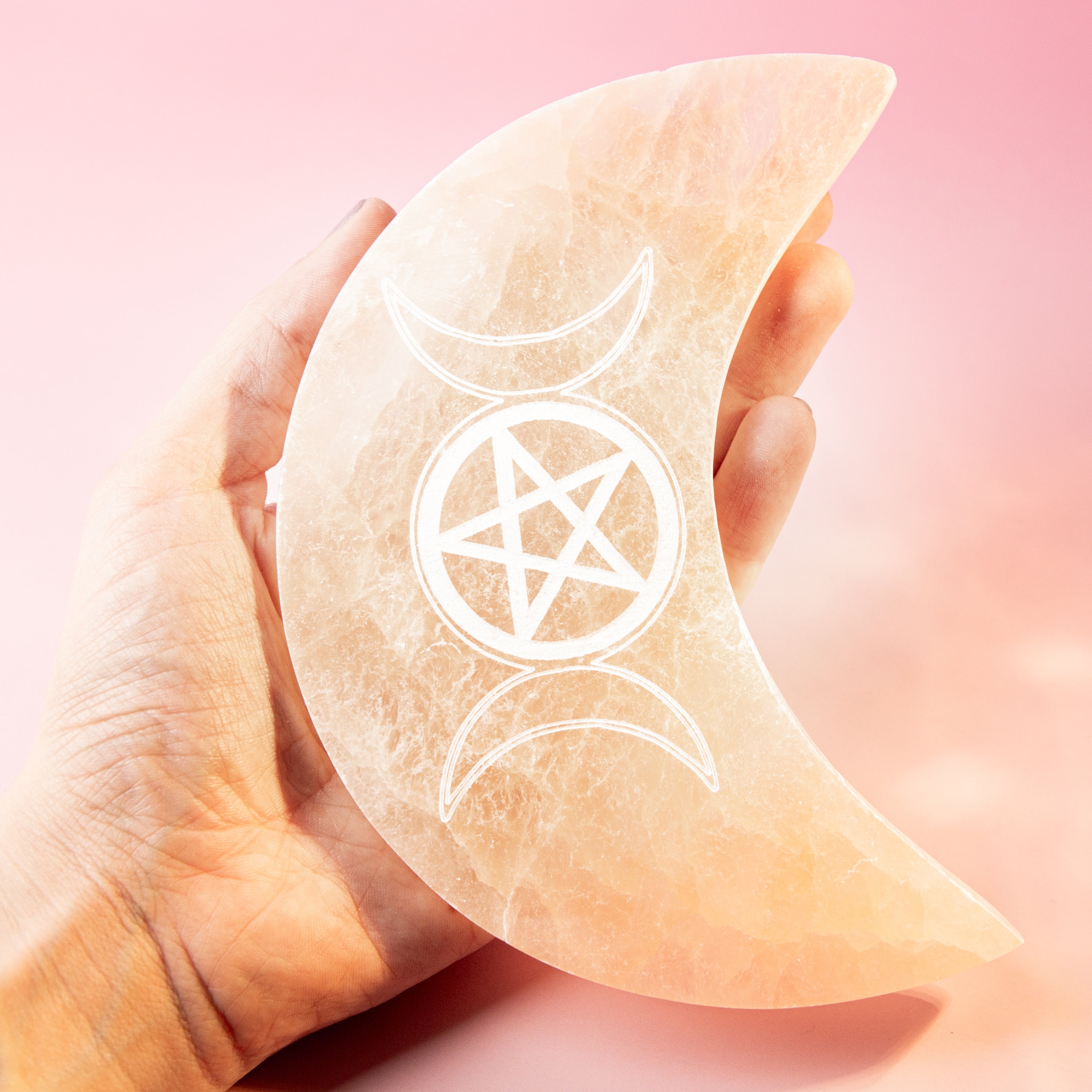 Selenite Orange Half Moon - 14cm