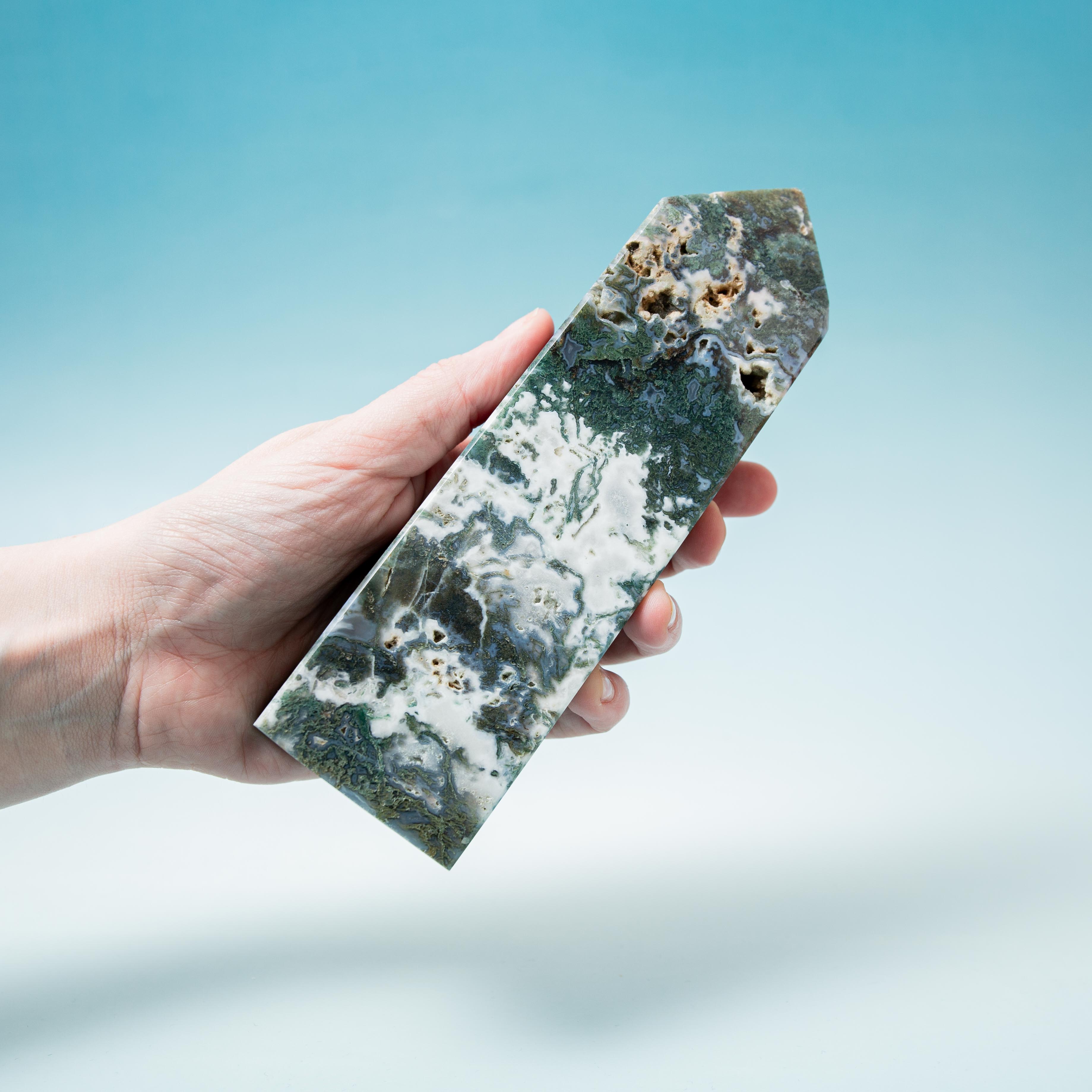 Moss Agate Tower - 18cm/706g