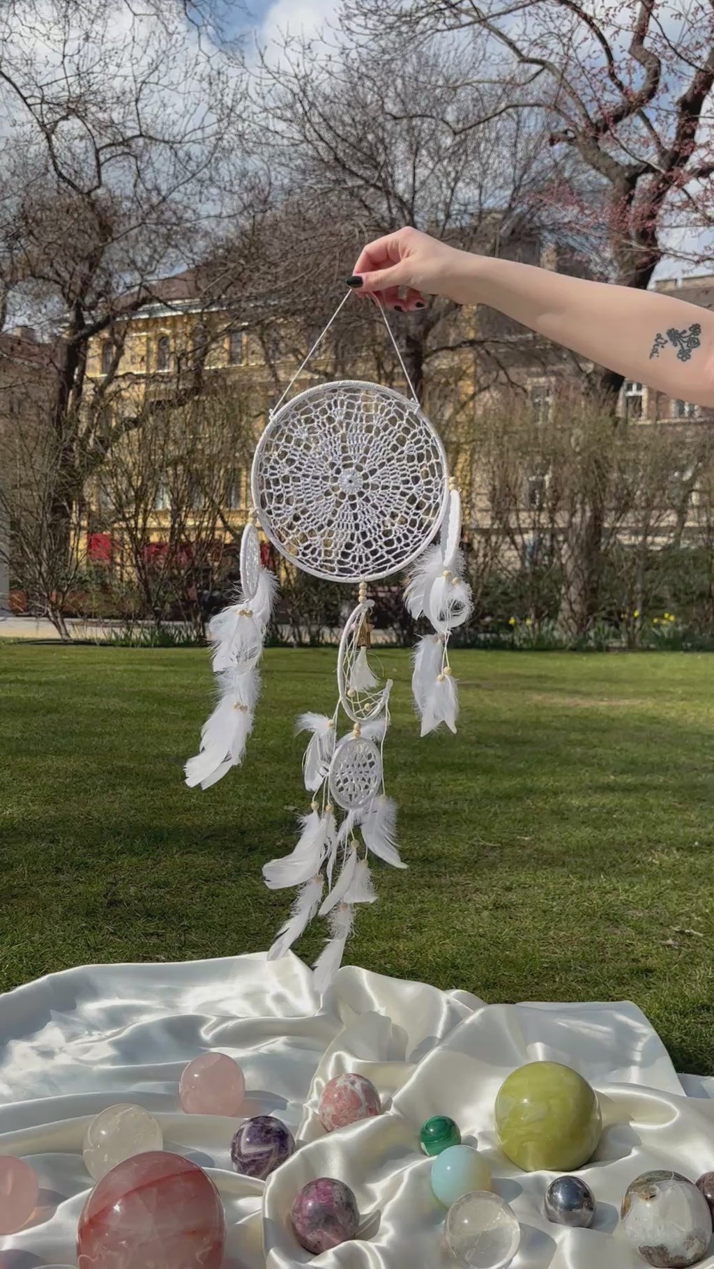 Álomfogó (Dreamcatcher) - fehér 60cm